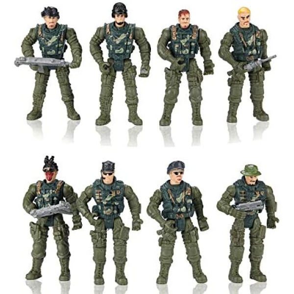 Hautton Soldier Action Figures Toy, 8 Army Men with Weapons Accessories, Removable Body Adjustable Arms Legs Military Playset Ideal for Boys Girls Kids Children