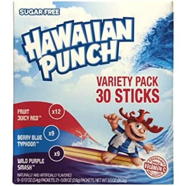 Hawiian Punch Powdered Drink Singles Variety Pack- Fruit Juicy Red, Berry Blue Typhoon, Wild Purple Smash (30 Sticks)