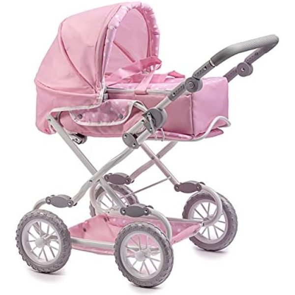 JC Toys | Berenguer Boutique | Deluxe Foldable Baby Doll Stroller with Canopy | Removable Carry Basket | Pink | Ages 3+