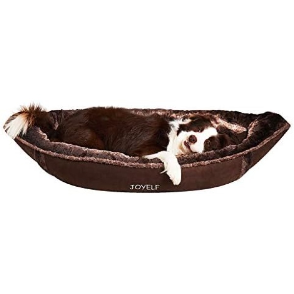 JOYELF Large Dog Bed with Washable Removable Cover, Cute Pirate Ship Warming Cat Cuddle Bed, Plush Banana Calming Pet Bed for Dogs & Cats with Squeaker Toys as Gift