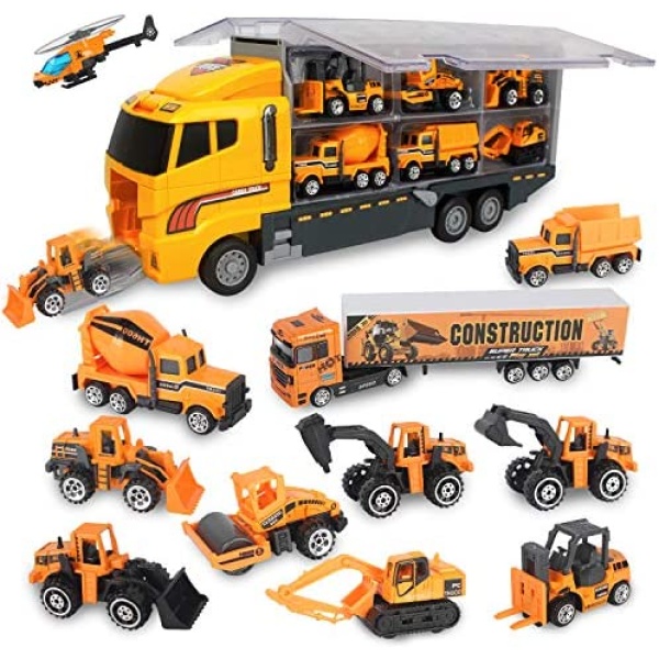 Jenilily Construction Toy Trucks Cars Mini Vehicle , Excavator Dump Truck Digger Forklift Toy Cars for 2 3 4 5 Year Old Boys Kids Enfant Age 3+