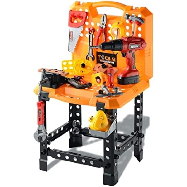 Kids Workbench - Toy Choi’s Pretend Play Series kids Toy Work Bench and Tools,Toddler Tool Set with Electric Drill,82 Pieces Construction Toy Tool Bench Outdoor Preschool Tool Set for Kids Ages 3-5