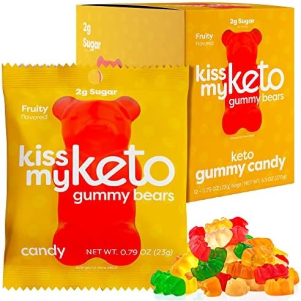 Kiss My Keto Gummies Candy – Low Carb Candy Gummy Bears, Keto Snack Pack – Healthy Candy Gummys – Vegan Candy, Keto Gummy Candy – Keto Candy Gummies (12-pack)