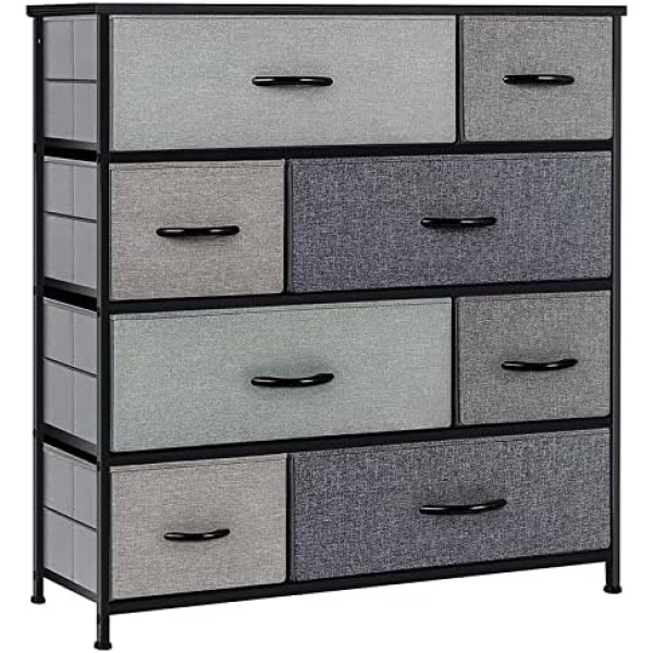 LLappuil 8 Drawers Dresser Tall Fabric Dresser for Bedroom, Closet, Nursery, Office, Storage Dressers Chest of Drawers with Collapsible Bins, Steel Frame, Wood Top & Handles