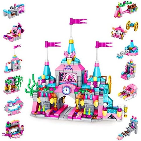 LUKAT Building Toys for Girls Age 6 7 8 9 10 11 12 Year Old, 568pcs Princess Castle STEM Construction Toys Set, 25 Models Educational Toys for Kids Building Blocks Kit Gifts for Birthday Christmas