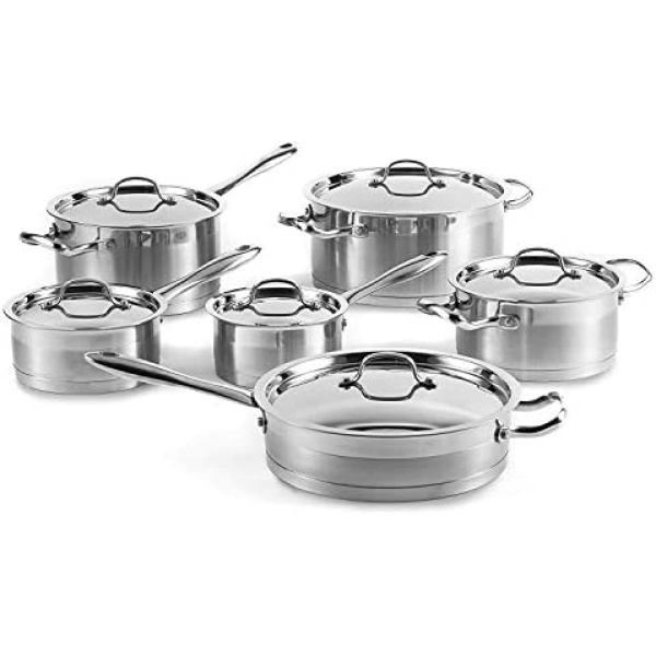 Lagostina’s Commercial Capsule Technology Stainless Steel Kitchen Pots and Pans Set, 12 piece cookware set, Oven and Dishwasher Safe. Induction Safe