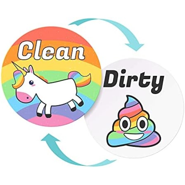 Large Dishwasher Magnet Clean Dirty Sign - Funny Design Magnets - Large, Strong, Cool Magnetic Gadgets for Kitchen Organization and Storage - Strong Double Sided Indicator (Unicorn 3.5 inch)