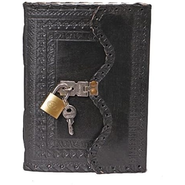 Leather Diary Journal with Lock Notepad Writing Book with Lock & Key Handmade Papers Designed for Home & Office, Vintage Antique Style Organizer Blank Notebook (Black)