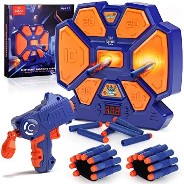 Lehoo Castle Electronic Target for Nerf Guns, Digital Auto Scoring Shooting Target with 4 Modes, Light and Sound Effect, Indoor Outdoor Shooting Game Toy for Kids Boys Girls