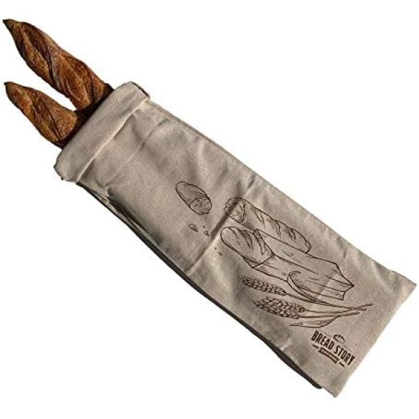 Linen Bread Baguette Bag - Single 8 x 27" Ideal for Homemade Baguette Bread, Unbleached, Reusable Food Storage, Housewarming, Wedding Gift, Storage for Artisan Bread - Bakery & Baguette