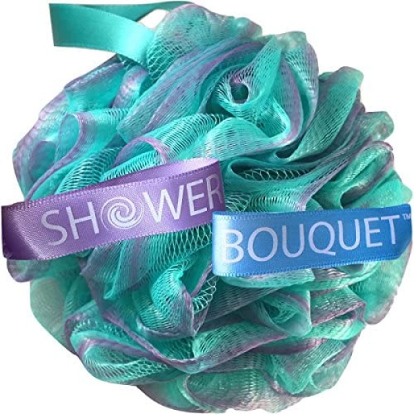 Loofah Bath Sponge Swirl Set XL 75g by Shower Bouquet: Extra Large Mesh Pouf (4 Pack Color Swirls) Luffa Loofa Loufa Puff Scrub - Big, Full Lather Cleanse - Exfoliate with Beauty Bathing Accessories