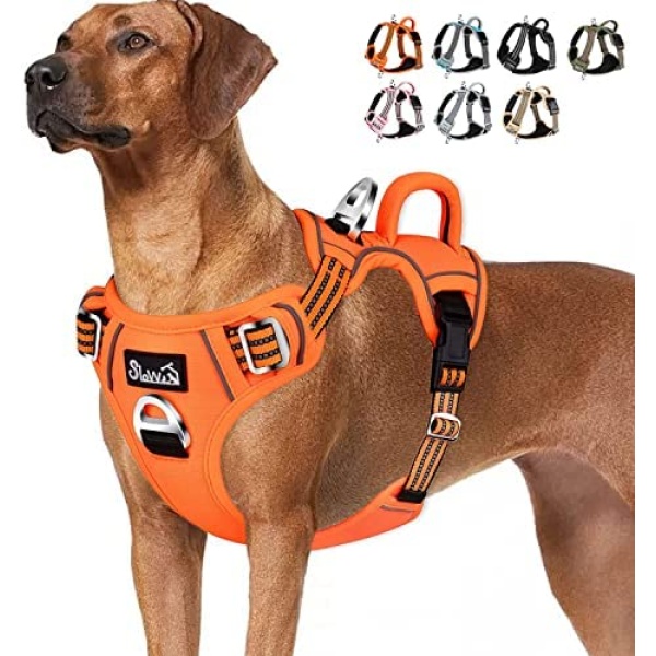 Lukovee No Pull Dog Harness, No Choke Pet Harness with 2 Leash Clips and Easy Control Vertical Handle, Adjustable Soft Padded Dog Vest for Small, Medium and Large Dogs (X-Large, Orange)