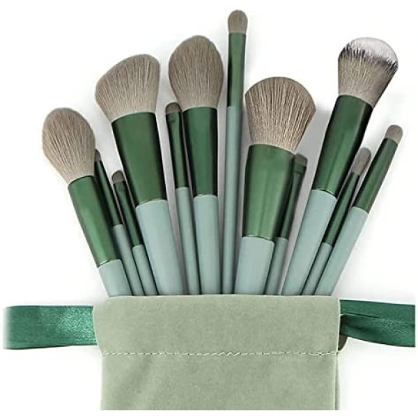 Makeup Brushes,Makeup Brush Set Premium Synthetic Foundation Brush Face Contour Brush Blending Face Powder Blush Concealers Brush Make up Brushes Set (13 Pcs green)