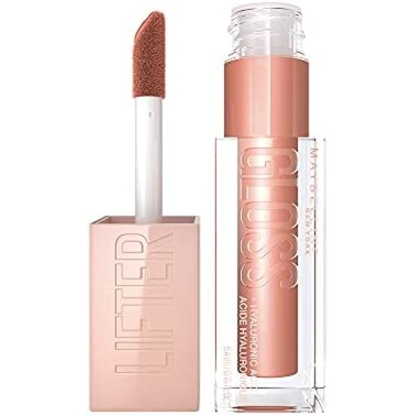 Maybelline Lifter Gloss, Hydrating Lip Gloss with Hyaluronic Acid, High Shine for Fuller Looking Lips, XL Wand, Stone, Rosey Neutral, 0.18 Ounce