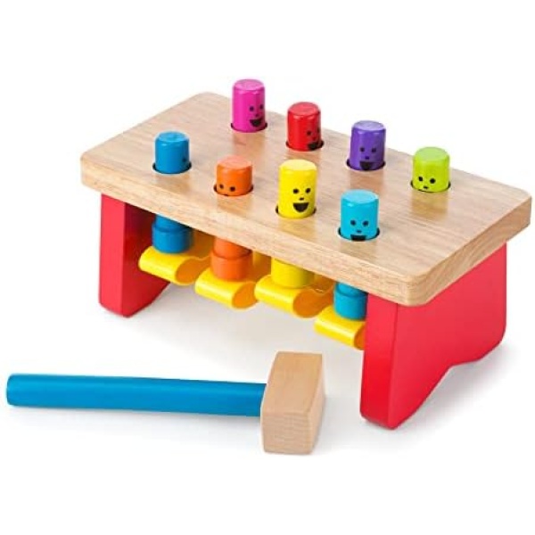 Melissa & Doug Deluxe Pounding Bench Wooden Toy With Mallet | Classic Wooden Toddler Toys For Ages 2+