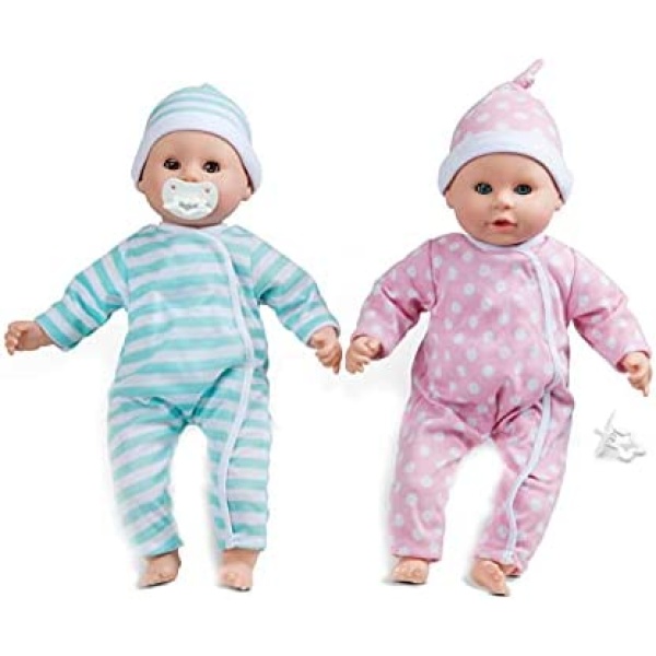 Melissa & Doug Mine to Love Twins Luke & Lucy 38 cm Light Skin-Tone Boy and Girl Baby Dolls with Rompers, Caps, Pacifiers | Twin Baby Dolls, First Baby Dolls For Toddlers 18 Months And Up