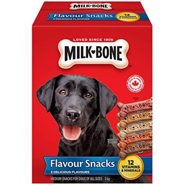 Milk-Bone Flavour Snacks Medium Assorted Meat Flavours Dog Biscuits 2kg, Red, Medium 2Kg