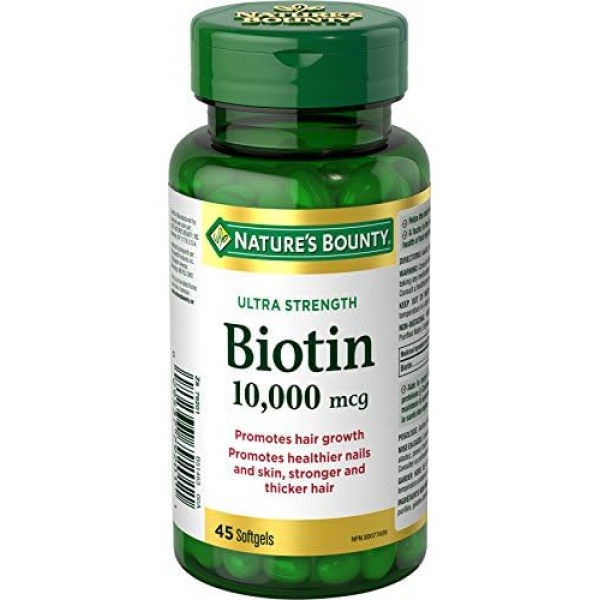 Nature's Bounty Biotin Supplement, Promotes Hair Growth and Strong Hair, 10000mcg, 45 Softgels