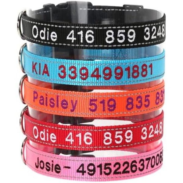 Personalized Dog Collar, Custom Embroidered Pet Name and Phone Number 4 Adjustable Sizes Small Medium Large X-Large Quick Release Buckle and D-Ring