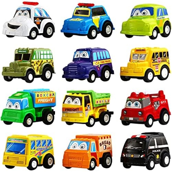 Pull Back Car, 12 Pack Assorted Mini Plastic Vehicle Set,Funcorn Toys Pull Back Truck and Car Toys for Boys Kids Toddler Party Favors,Die Cast Car Toy Play Set Manufacturer: Funcorn Toys