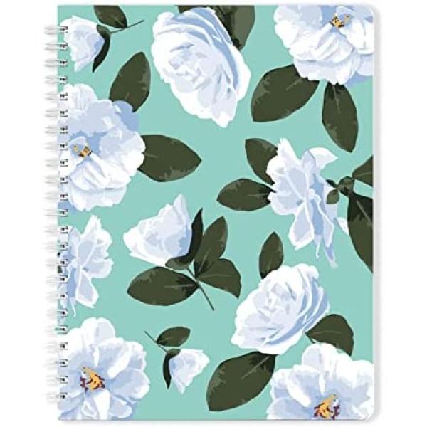 S&O Cute Spiral Notebooks - 6.25x8.25" - College Ruled Spiral Notebook with Pockets - Hardcover Notebook for Women - 160 Pages - Cute Notebooks for School & Journal - Camelia Flowers Notebook