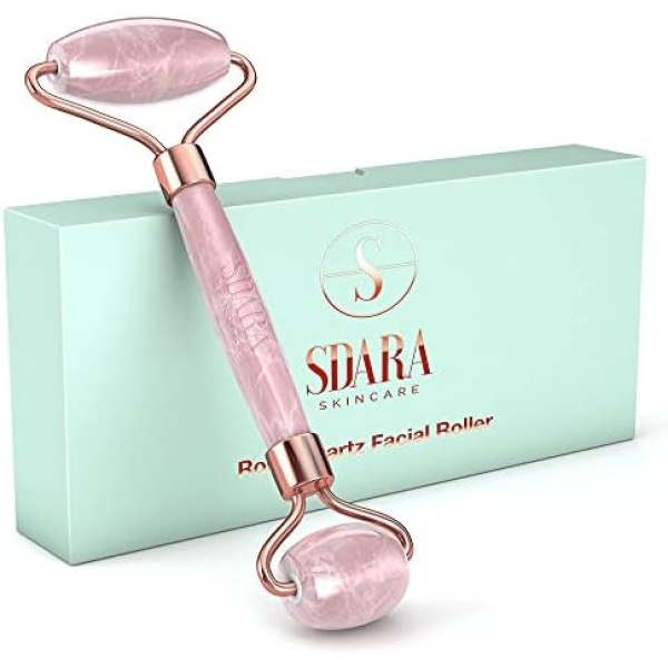 Sdara Skincare Face Roller - Rose Quartz Face Roller for Facial Slimming, Reducing Wrinkles and Eye Puffiness - Natural Stone Face Massager - Essential Beauty and Skin Care Tools