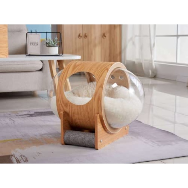 Spaceship Cat & Doghouse, Wooden Cat Furniture Capsule Pet Bed for Cat & Dog, Designed & Modern Cat House