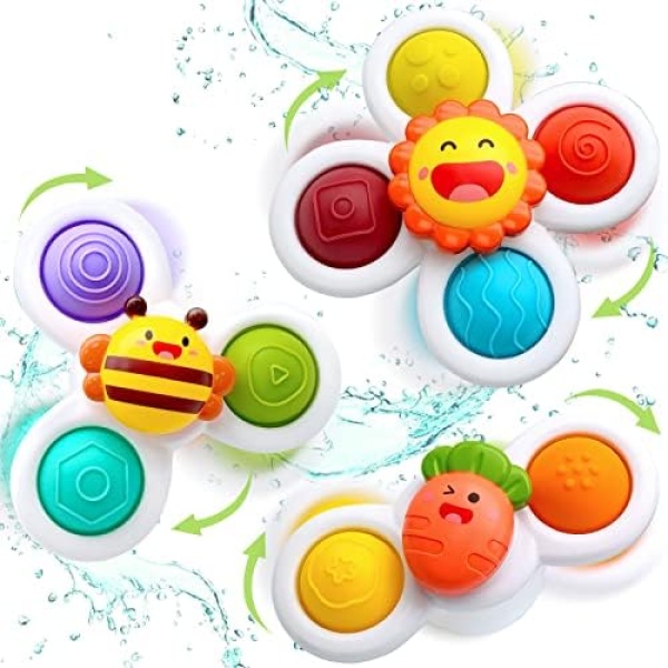 Suction Cup Spinner Toys for Baby, Sensory Toys Learning Toys for Toddlers 1-3, Baby Bath Toys for Babies 12-18 Months, 1 2 3 Year Old Girl Boy Gifts Idea (3 Pcs)