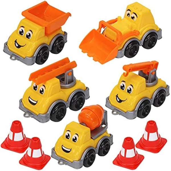 TECHNOK Assorted Construction Truck Toys - Kids Construction Toys Playset - Dump Truck, Tractor Toy, Crane Truck, Cement Truck - Car Toys for Boys - 5 Pack Toy Vehicles Gift Set - Truck Toys for Kids Toddlers