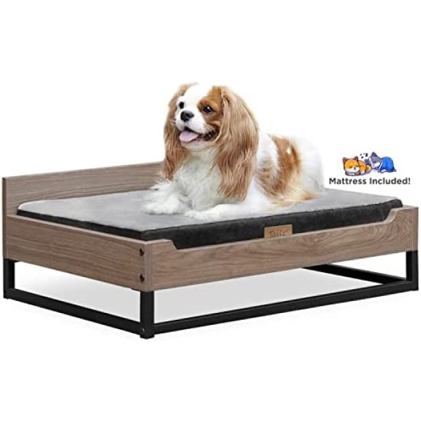 TailZzz Milo Wooden Dog Bed with Water-Resistant Mattress | Small to Medium Elevated Pet Bed | Greenguard Gold Certified | Dog Beds & Furniture