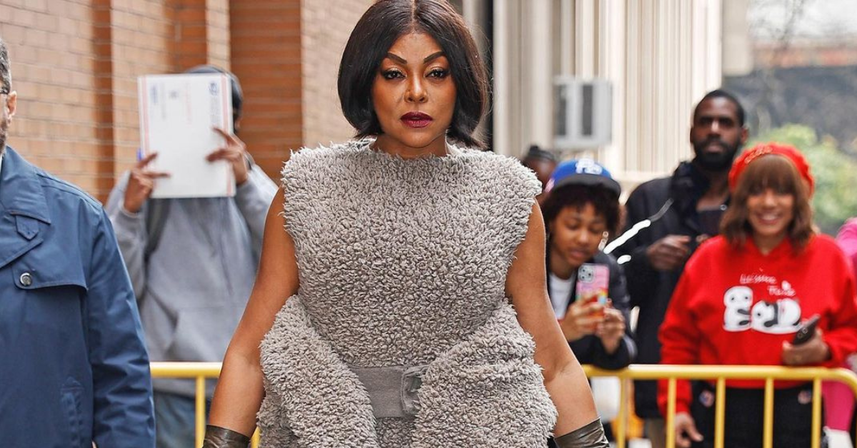 Taraji P. Henson Does Press In NYC Wearing a Furry Marc Jacobs Fall 2023 Runway Look