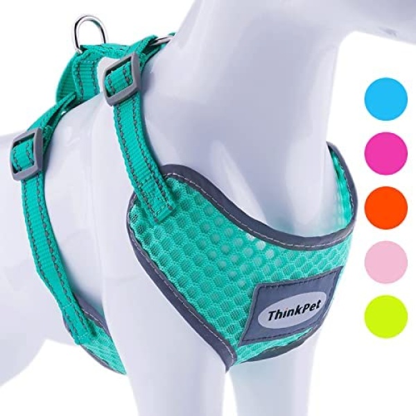 ThinkPet Reflective Breathable Soft Air Mesh No Pull Puppy Choke Free Over Head Vest Ventilation Harness for Puppy Small Medium Dogs (Neon Green,S)