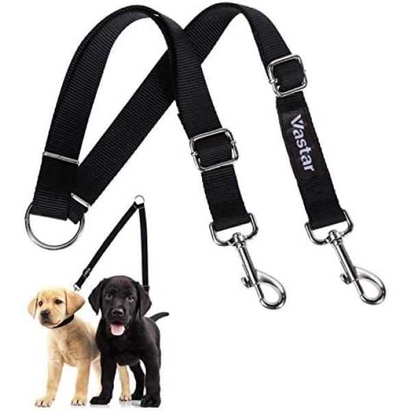 Vastar Double Dog Walker, Adjustable Heavy Duty Double Dog Leash for Pets, No Tangle Two Dogs Training Leash for Dogs up to 110 Pounds, Premium Quality Dog Leash Coupler for 2 Dogs