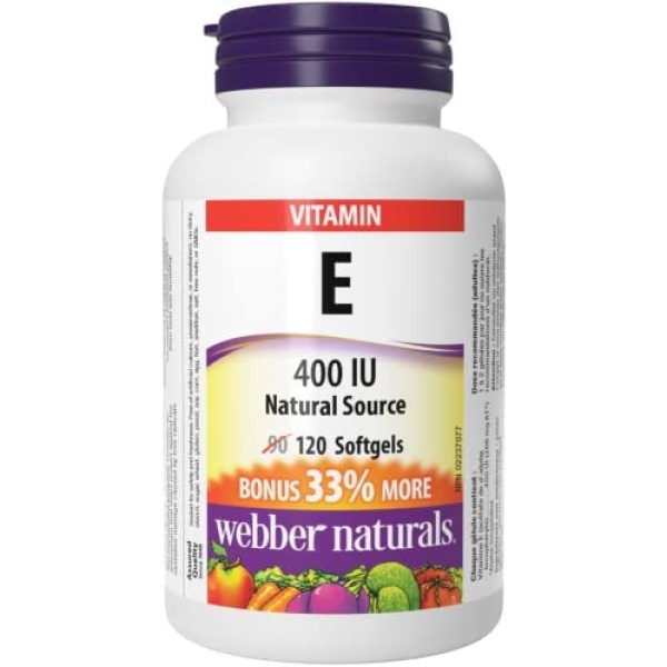 Webber Naturals Vitamin E Natural Source Softgel, 400 IU-120 Softgels