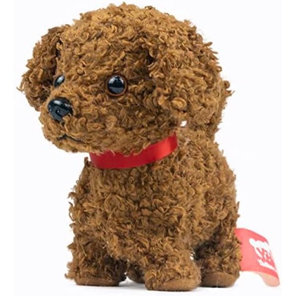 YH YUHUNG Mini Toy Dog for Kids Walking Labradoodle Dog Stuffed Animal-Walks, Barks, Head Nod, Electronic Pets Dog Puppy 5" (Brown)