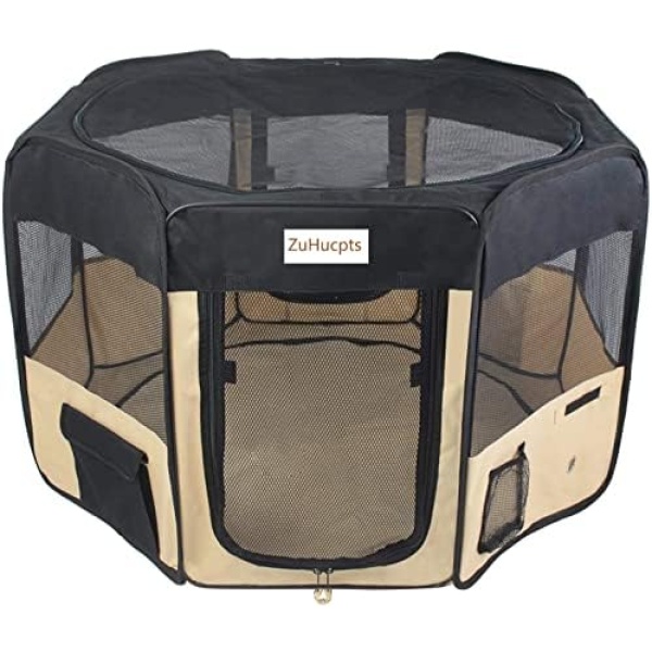 ZuHucpts 61" Portable Foldable Pet Playpen Exercise Pen for Dogs Puppies/Cats | Indoor/Outdoor Use | Includes Pet Grooming Glove