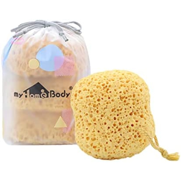 myHomeBody Premium Bath Sponge, Foam Loofah Sponge, Body Sponge for Shower - Large Size, Lots of Lather, Curvy, 3 Pack