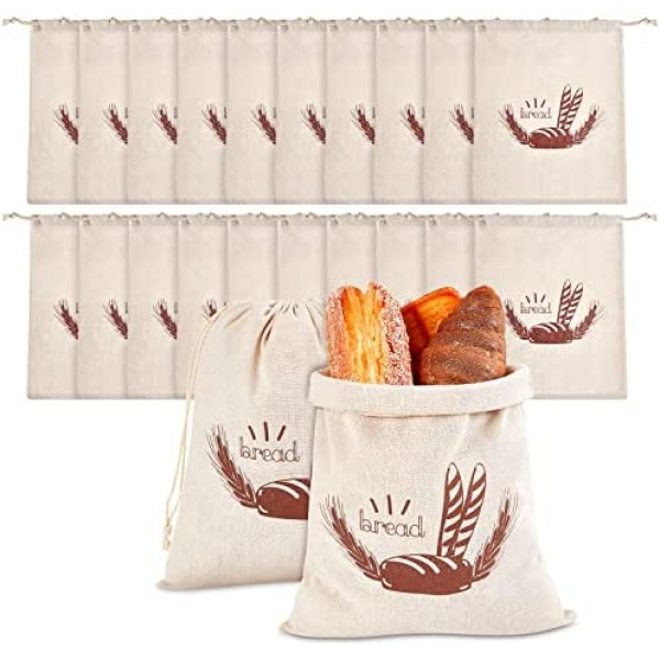 20 Pcs Linen Bread Bag Reusable Homemade Bread Container Drawstring Bread Bags Storage Unbleached for Food Baking Kitchen Sandwich Bakery Picnic Wedding Wrapping Camping (10 x 12 Inch)