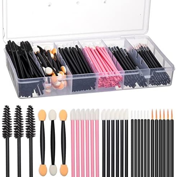 300pcs Disposable Makeup Tool Kit,Brow brush/Mascara brush/Lip Applicators/Eyeshadow applicators/Eyeliner brush,JASSINS Makeup Disposable Accessories With Organizer Box