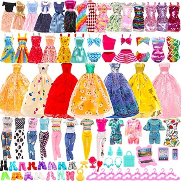 52 Pcs Doll Accessories - 11 Fashion Dresses 3 Party Gowns 3 Outfits 3 Swimsuits Bikini with 29 Accessories for 11.5 Inch Dolls