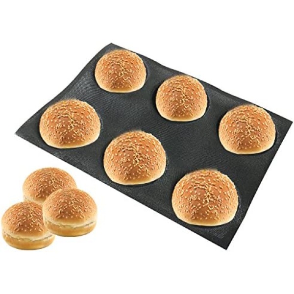(6 Caves 10cm Round Shape For Bun) - Bluedrop Silicone Bun Bread Form Round Shape Bread Tray Perforated Bakery Moulds