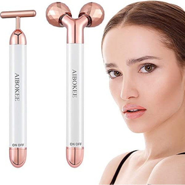 AIBOKEE Face Massager Electric,3D Face Massager Roller and T Shape Facial Massager Roller Vibrating,Skincare Tools For Face Arm Eye Waist Leg,Powered By One AA Battery,Support Up To 18 Hrs