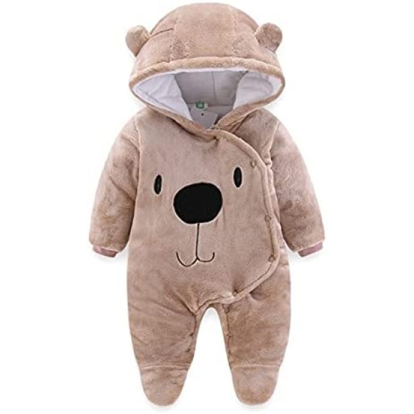 AIKSSOO Newborn Baby Warm Bear Footie Romper Thick Fleece Jumpsuit Winter Outerwear