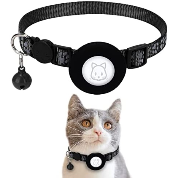 Airtag Cat Collar, Apple Air Tag Cat Collar with Safety Buckle and Bell, Reflective Cat Collar in 3/8" Width with Airtag Holder for Small Pets Cats Puppies Kitten