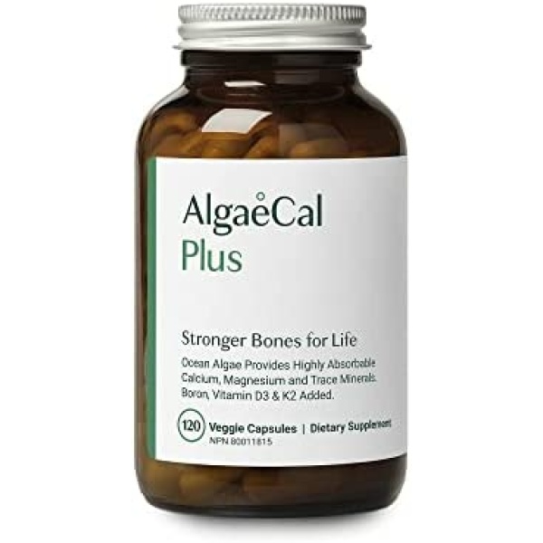 AlgaeCal Plus - Plant Based Calcium Supplement with Vitamin K2 MK-7 & Vitamin D3 (1000 IU), Magnesium & 13 Trace Minerals for Bone Health, Supporting Bone Density, Easy-to-Swallow 120 Veggie Caps