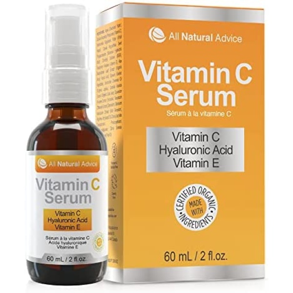 All Natural Advice Vitamin C Serum For Face with Hyaluronic Acid & Vitamin E – Facial Serum - Organic Face Care -Proud Canadian Company (60ml / 2oz)