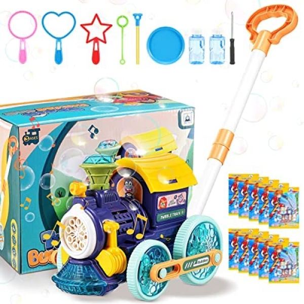 Alltope Bubble Lawn Mower for Toddlers, Automatic Bubble Train Toys with Music Lights, Electronic Bubble Blower Machine Blower Blaster for Boys Girls Toddler Outdoor Toys for Kids Age 3 4 5 6 7 (Blue)