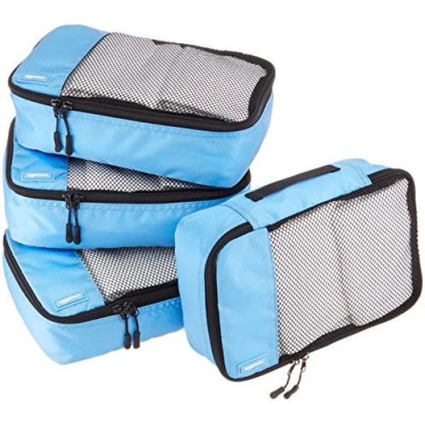 Amazon Basics 4 Piece Small Packing Travel Organizer Cubes Set - Sky Blue