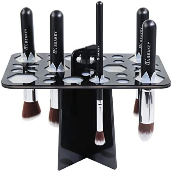 BEAKEY Makeup Brush Drying Rack Tree Air Tower Organizer Folding Brush Holder Cosmetic Shelf Tools [Updated Version] - 28 Holes