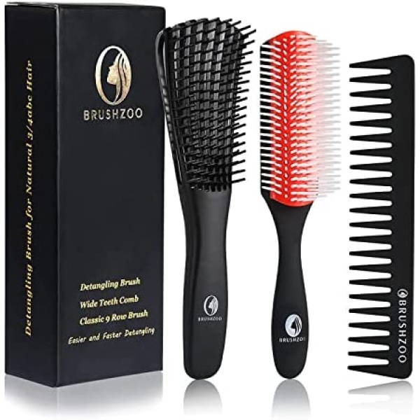 BRUSHZOO Detangling Brush for Curly Hair, Detangler Brush for Natural 3/4abc Hair, Hair Brushes for Women Men or Kids Curly Hair, Easier and Faster Detangling on Wash Days (Red)